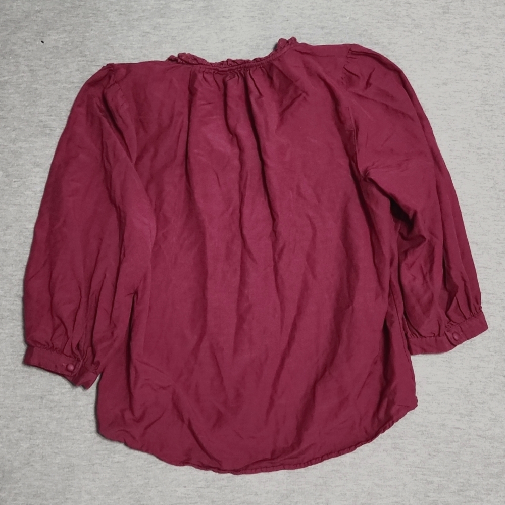 LAUREN CONRAD Crop V-Neck Balloon 3/4 Sleeve Plum Purple Lacey Peasant Blouse - Picture 4 of 10